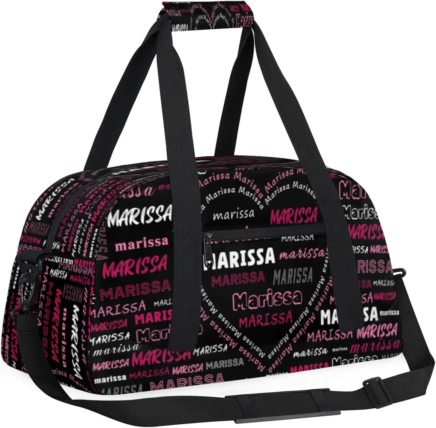 Personalized Kids Sports Duffel Bag with Name Custom Gym Dance Bag for Boys Girls Waterproof Weekender Overnight Bag for Travel Cheerleading Gymnastics Heart Black Red