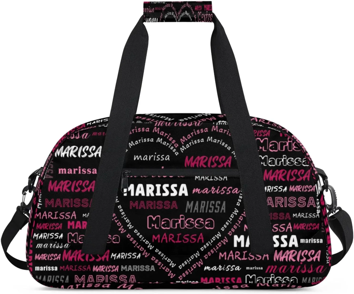 Personalized Kids Sports Duffel Bag with Name Custom Gym Dance Bag for Boys Girls Waterproof Weekender Overnight Bag for Travel Cheerleading Gymnastics Heart Black Red
