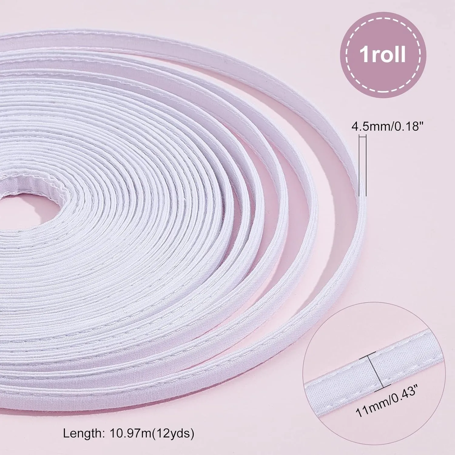 PH PandaHall 12 Yards Cotton Covered Boning Roll White Sew-Through Low Density Boning 11mm Wide for Wedding Dress Nursing Caps Corset Bridal Gowns Swimwear Hats Handbags