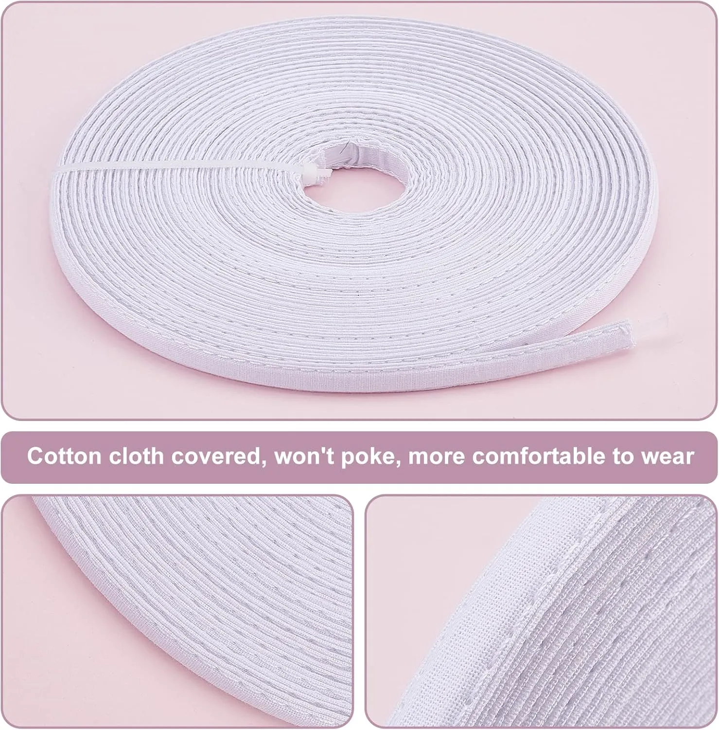 PH PandaHall 12 Yards Cotton Covered Boning Roll White Sew-Through Low Density Boning 11mm Wide for Wedding Dress Nursing Caps Corset Bridal Gowns Swimwear Hats Handbags