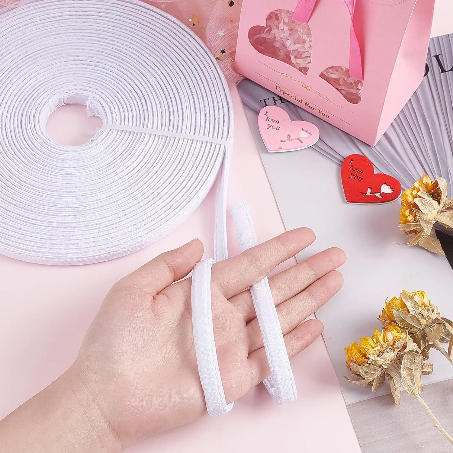 PH PandaHall 12 Yards Cotton Covered Boning Roll White Sew-Through Low Density Boning 11mm Wide for Wedding Dress Nursing Caps Corset Bridal Gowns Swimwear Hats Handbags