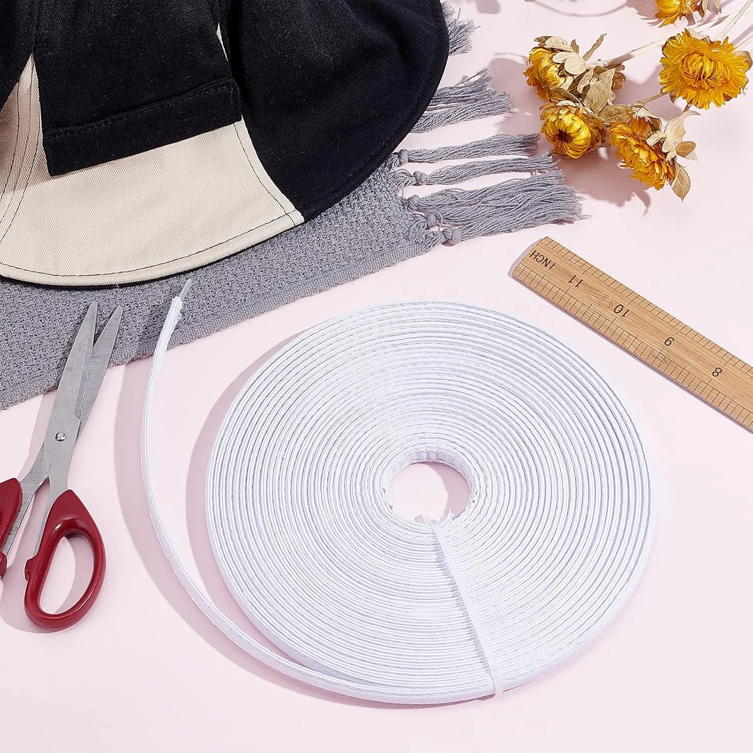 PH PandaHall 12 Yards Cotton Covered Boning Roll White Sew-Through Low Density Boning 11mm Wide for Wedding Dress Nursing Caps Corset Bridal Gowns Swimwear Hats Handbags