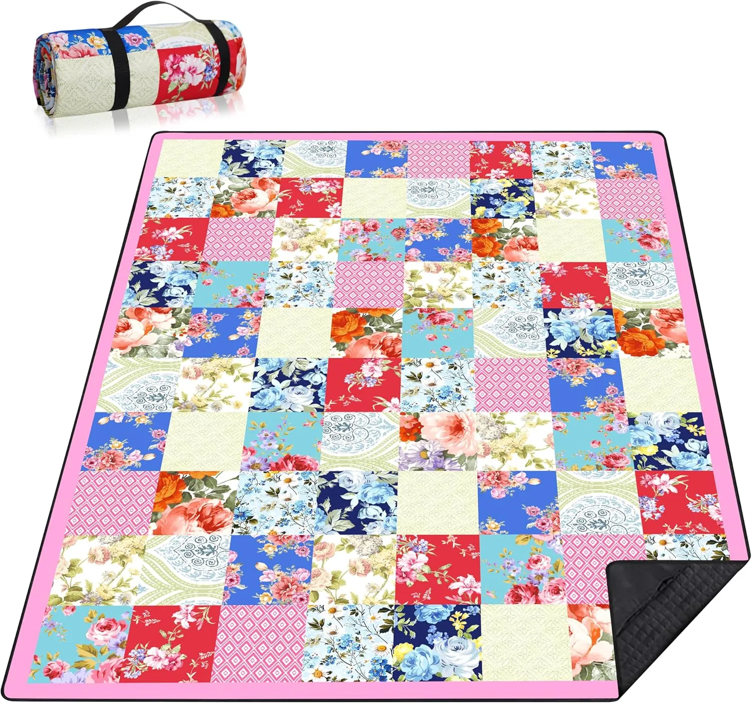 Picnic Blankets Beach Blanket 80" X 80" Extra Large Waterproof Camping Blankets Portable Outdoor Mat 3-Layer Blanket for Beach, Hiking, Park, Music Festival, Grass Lawn,Travel
