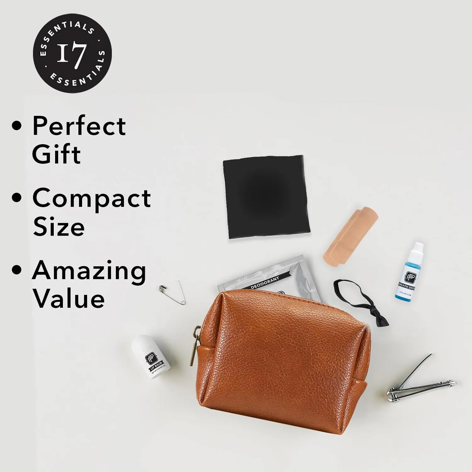 Pinch Provisions Gym Kit, Includes 15 Personal Care Essentials for Wellness & Beauty, Perfect for Gifts, Gym Bags, Duffle Bags & Lockers (Cognac)
