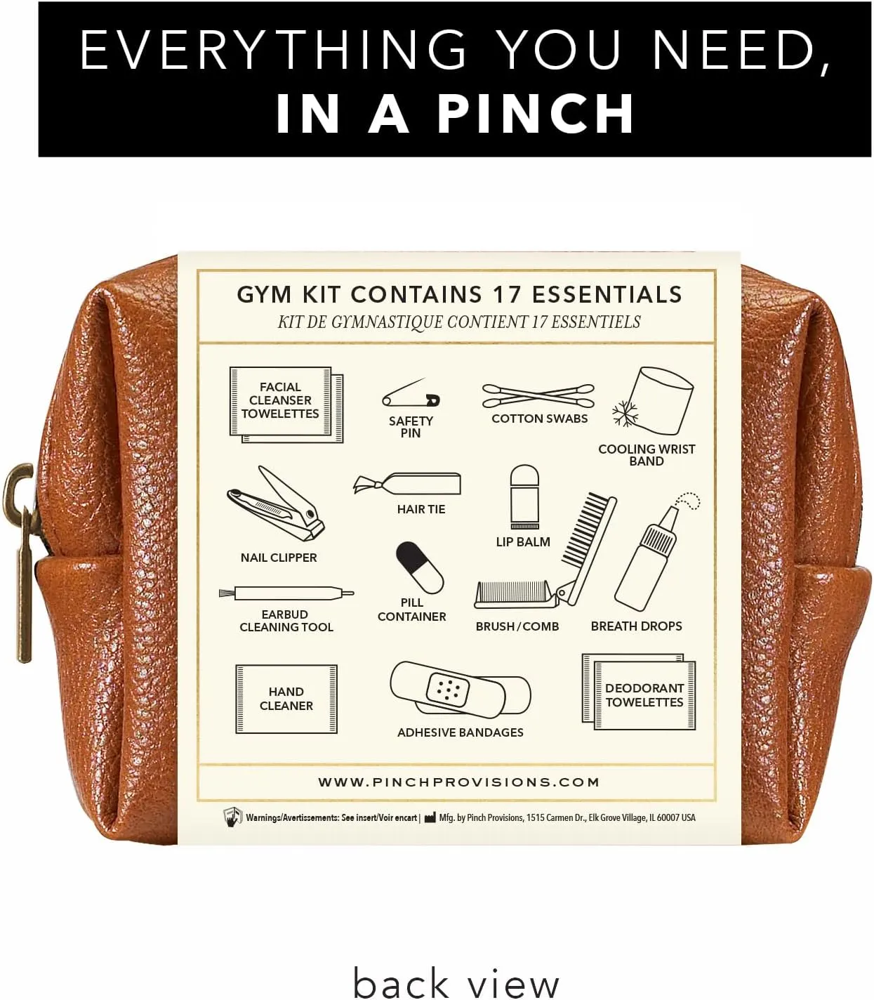 Pinch Provisions Gym Kit, Includes 15 Personal Care Essentials for Wellness & Beauty, Perfect for Gifts, Gym Bags, Duffle Bags & Lockers (Cognac)