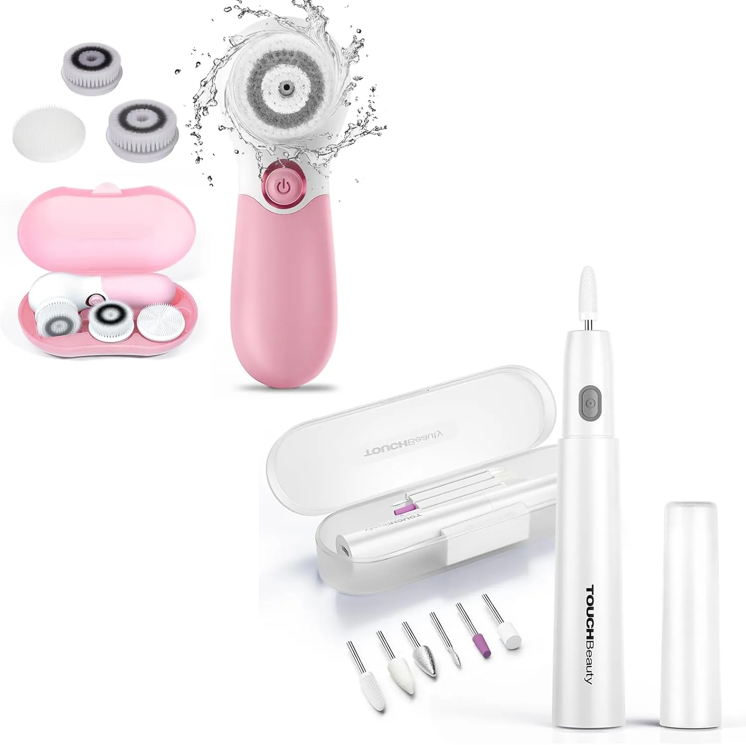 Pink Face Scrubber Set Bundled with Electric Nail Drill Set