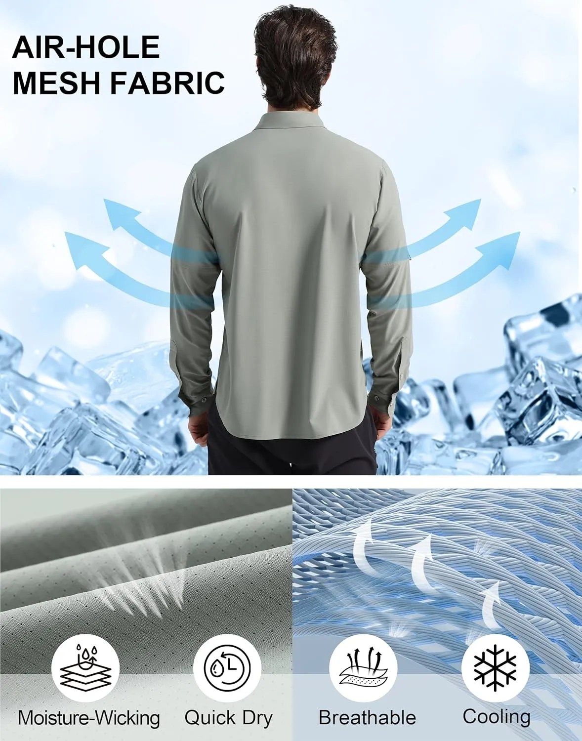 Pioneer Camp Men's Fishing Shirts Long Sleeve UPF50  Sun Protection UV Button Down Shirts Quick Dry Cooling for Hiking Safari