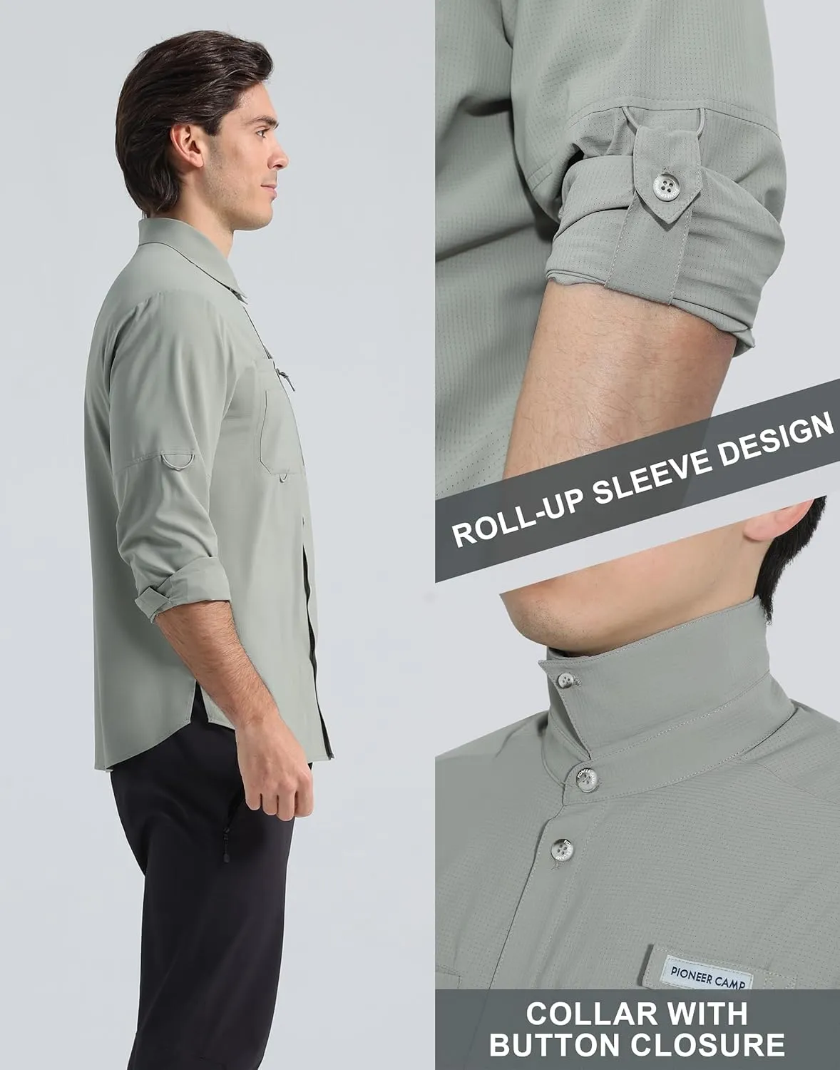 Pioneer Camp Men's Fishing Shirts Long Sleeve UPF50  Sun Protection UV Button Down Shirts Quick Dry Cooling for Hiking Safari