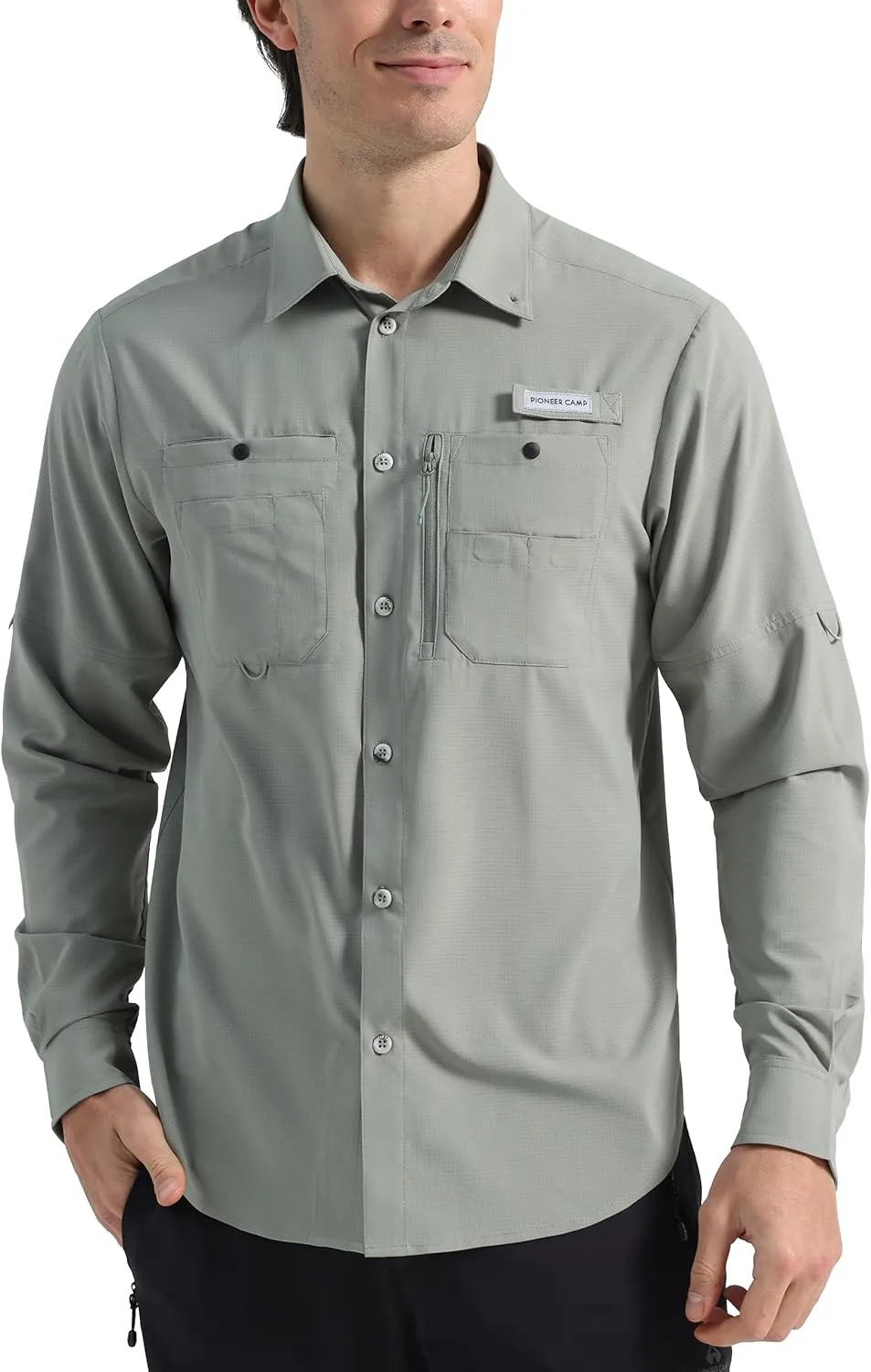 Pioneer Camp Men's Fishing Shirts Long Sleeve UPF50  Sun Protection UV Button Down Shirts Quick Dry Cooling for Hiking Safari