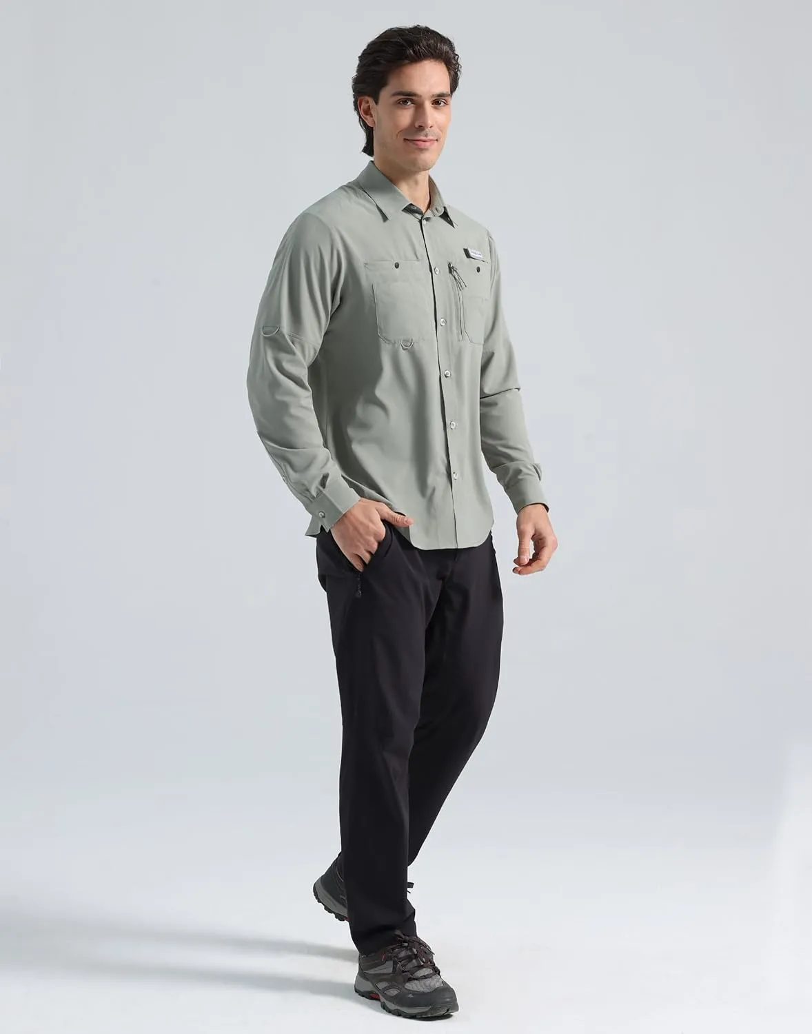 Pioneer Camp Men's Fishing Shirts Long Sleeve UPF50  Sun Protection UV Button Down Shirts Quick Dry Cooling for Hiking Safari