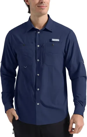 Pioneer Camp Men's Fishing Shirts Long Sleeve UPF50  Sun Protection UV Button Down Shirts Quick Dry Cooling for Hiking Safari