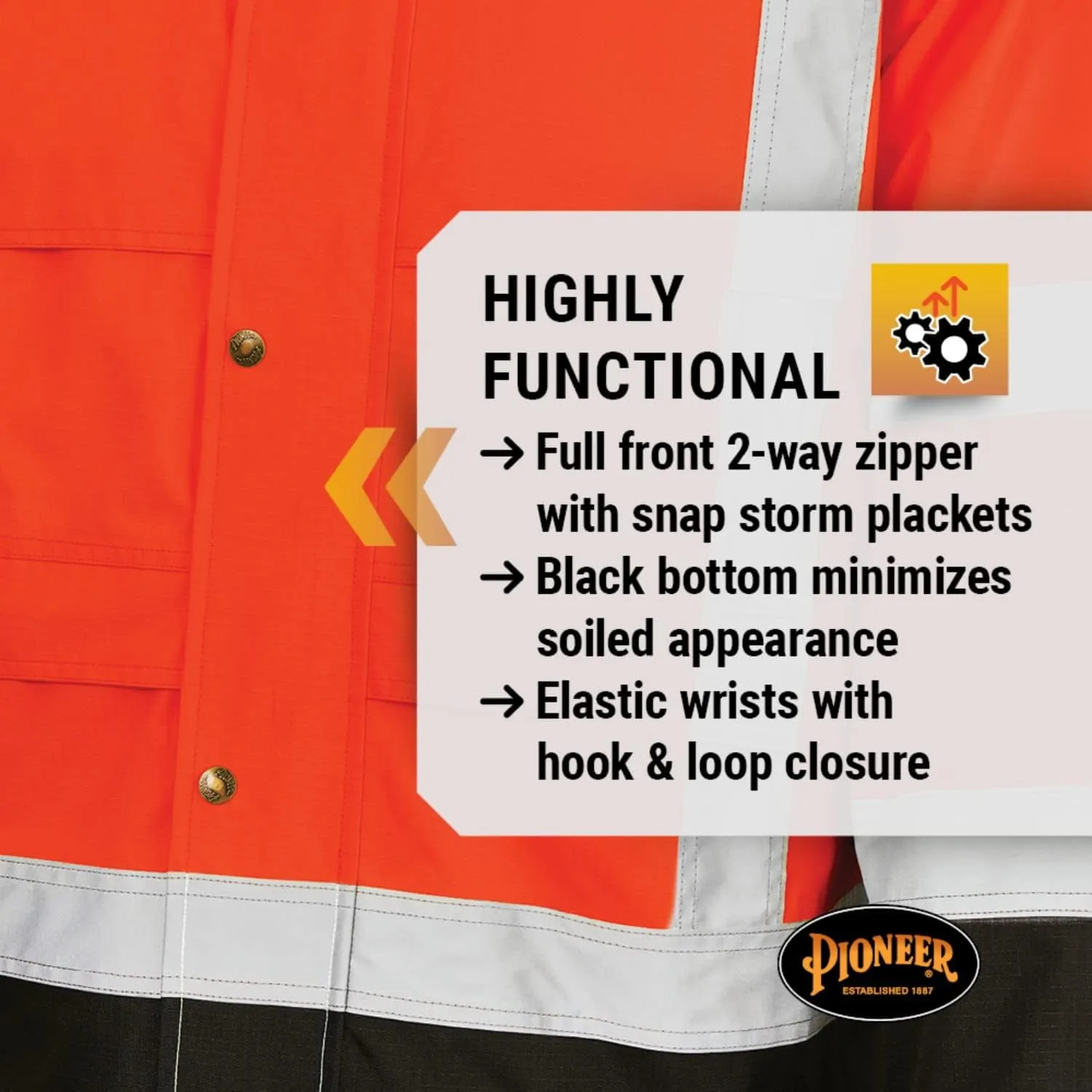 Pioneer Ripstop High Visibility Rain Gear Safety Jacket – Hi Vis, Waterproof, Reflective, Work Coat for Men, Orange, Yellow/Green