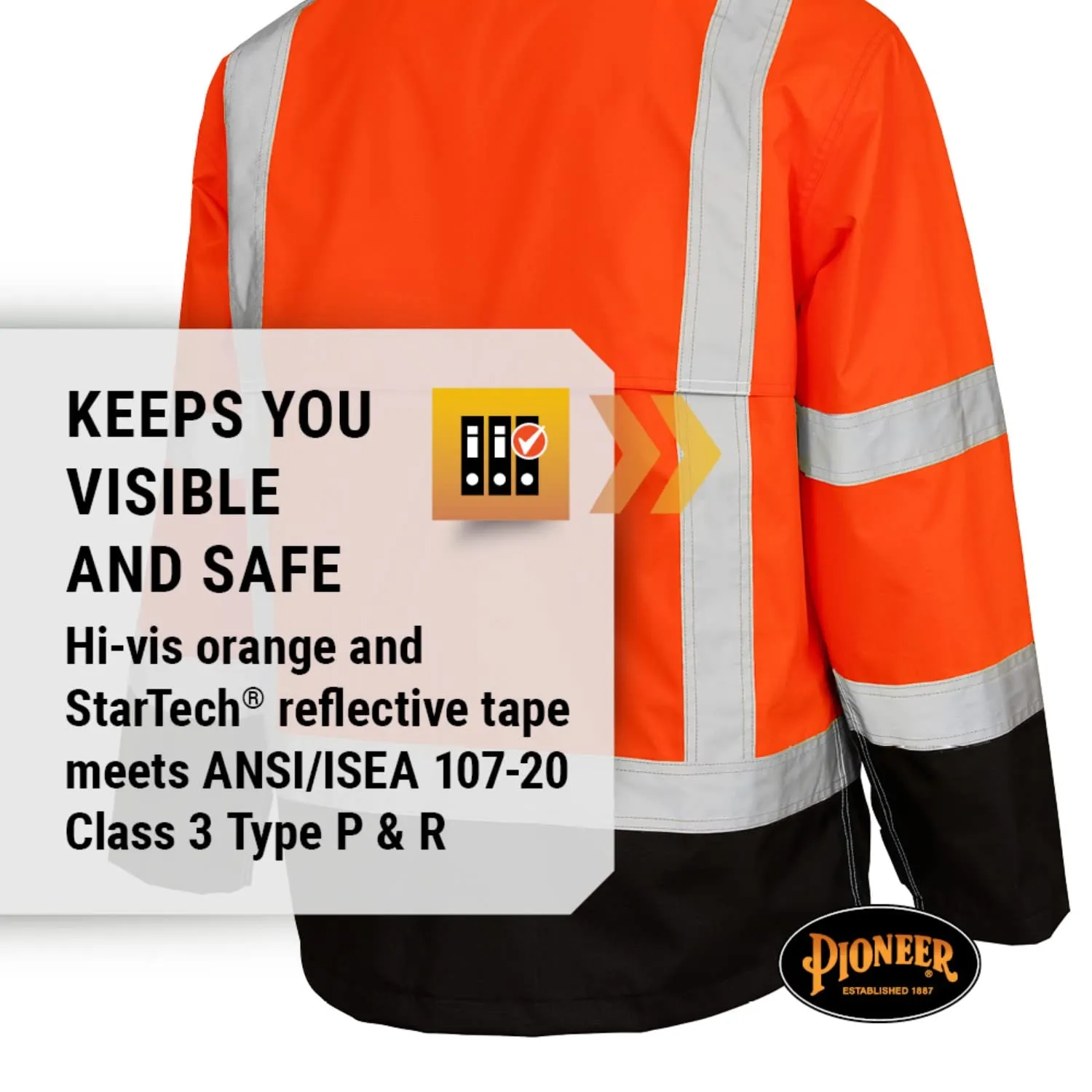 Pioneer Ripstop High Visibility Rain Gear Safety Jacket – Hi Vis, Waterproof, Reflective, Work Coat for Men, Orange, Yellow/Green