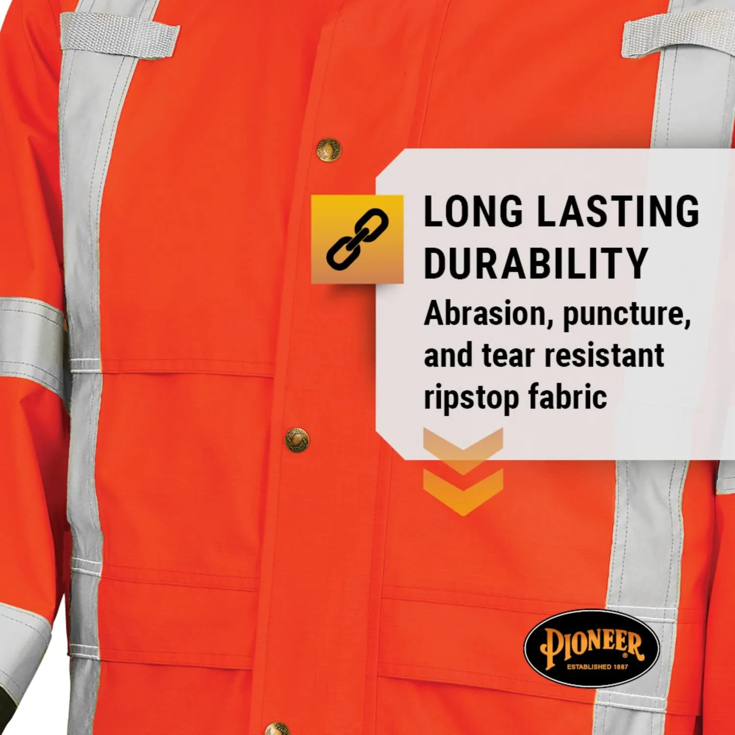 Pioneer Ripstop High Visibility Rain Gear Safety Jacket – Hi Vis, Waterproof, Reflective, Work Coat for Men, Orange, Yellow/Green
