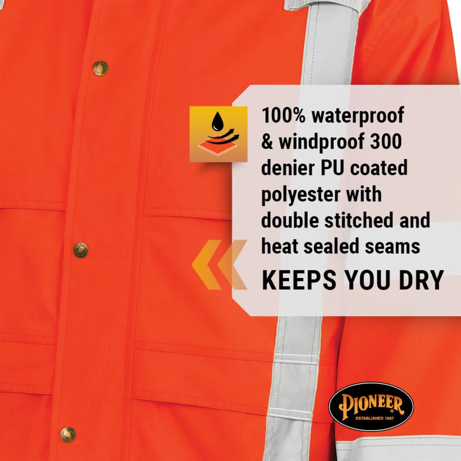 Pioneer Ripstop High Visibility Rain Gear Safety Jacket – Hi Vis, Waterproof, Reflective, Work Coat for Men, Orange, Yellow/Green