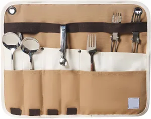 Portable Cutlery Storage Bag Roll Up Cutlery Bag, Outdoor Camping Hanging Cutlery Organizer for Forks, Spoons