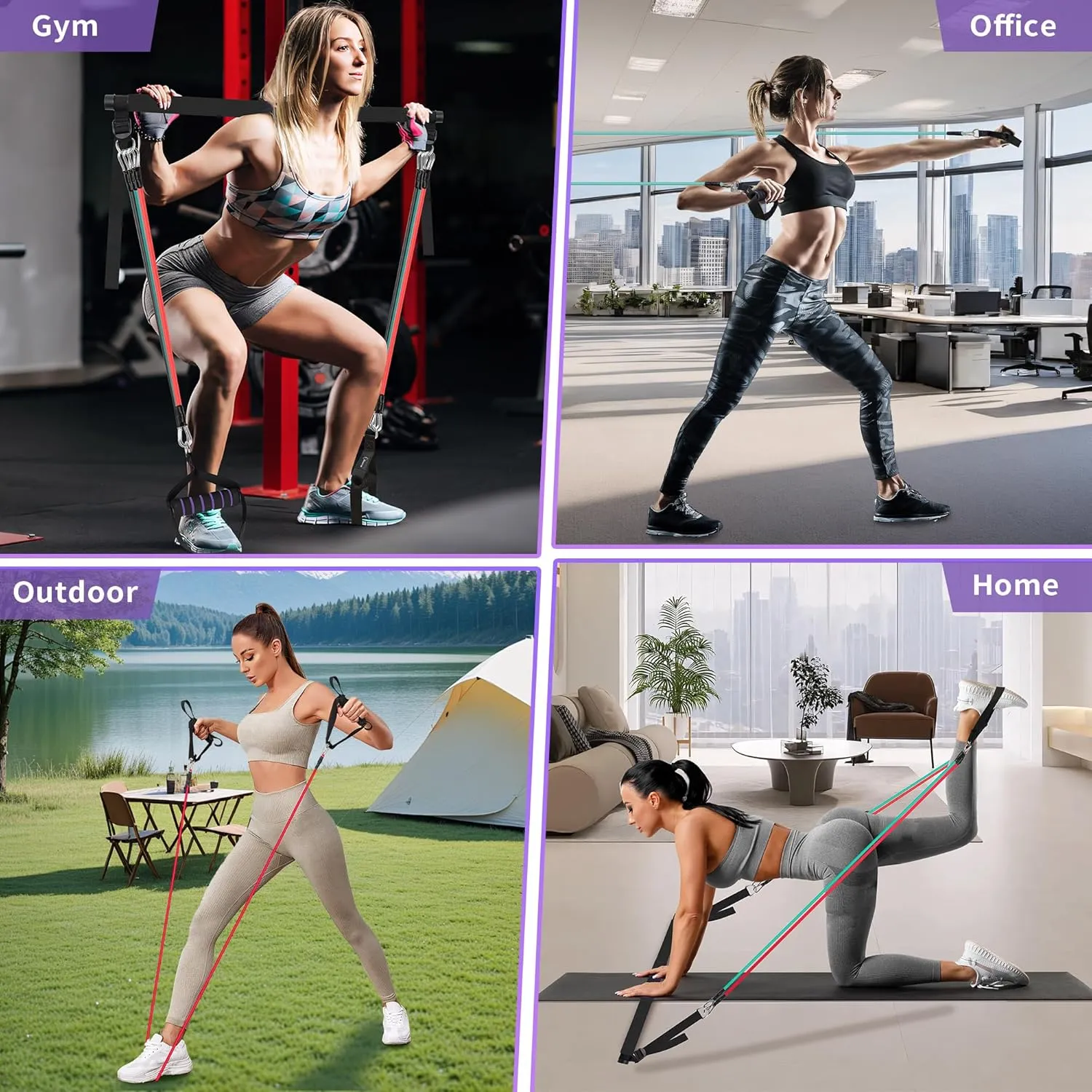 Portable Pilates Bar Kit with Resistance Bands for Men and Women - 3 Set Exercise Resistance Bands - Multifunctional Home Gym - Supports Full-Body Workouts – with Fitness Poster and Video