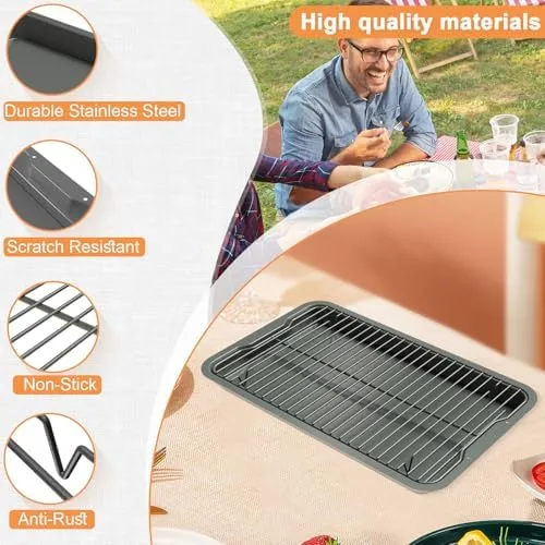Premium Cookware Set for Ninja Foodi Neverstick Pan, Nonstick Baking Sheet Pan/Cooling Rack for Bacon, Pizza, Oven Safe up to 500⁰F, with 10 x 15" Baking Pan & Raised Wire Rack, Dishwasher Safe