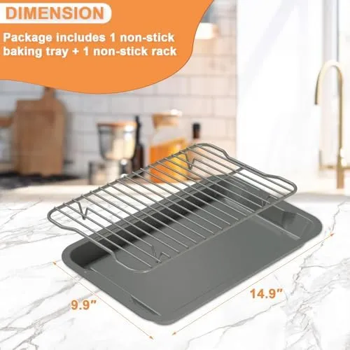 Premium Cookware Set for Ninja Foodi Neverstick Pan, Nonstick Baking Sheet Pan/Cooling Rack for Bacon, Pizza, Oven Safe up to 500⁰F, with 10 x 15" Baking Pan & Raised Wire Rack, Dishwasher Safe