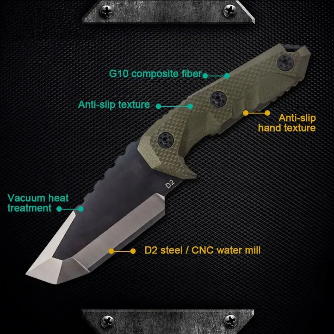PrepPro “Fang” Tactical Knife – D2 Steel Fixed Blade with Belt Mount