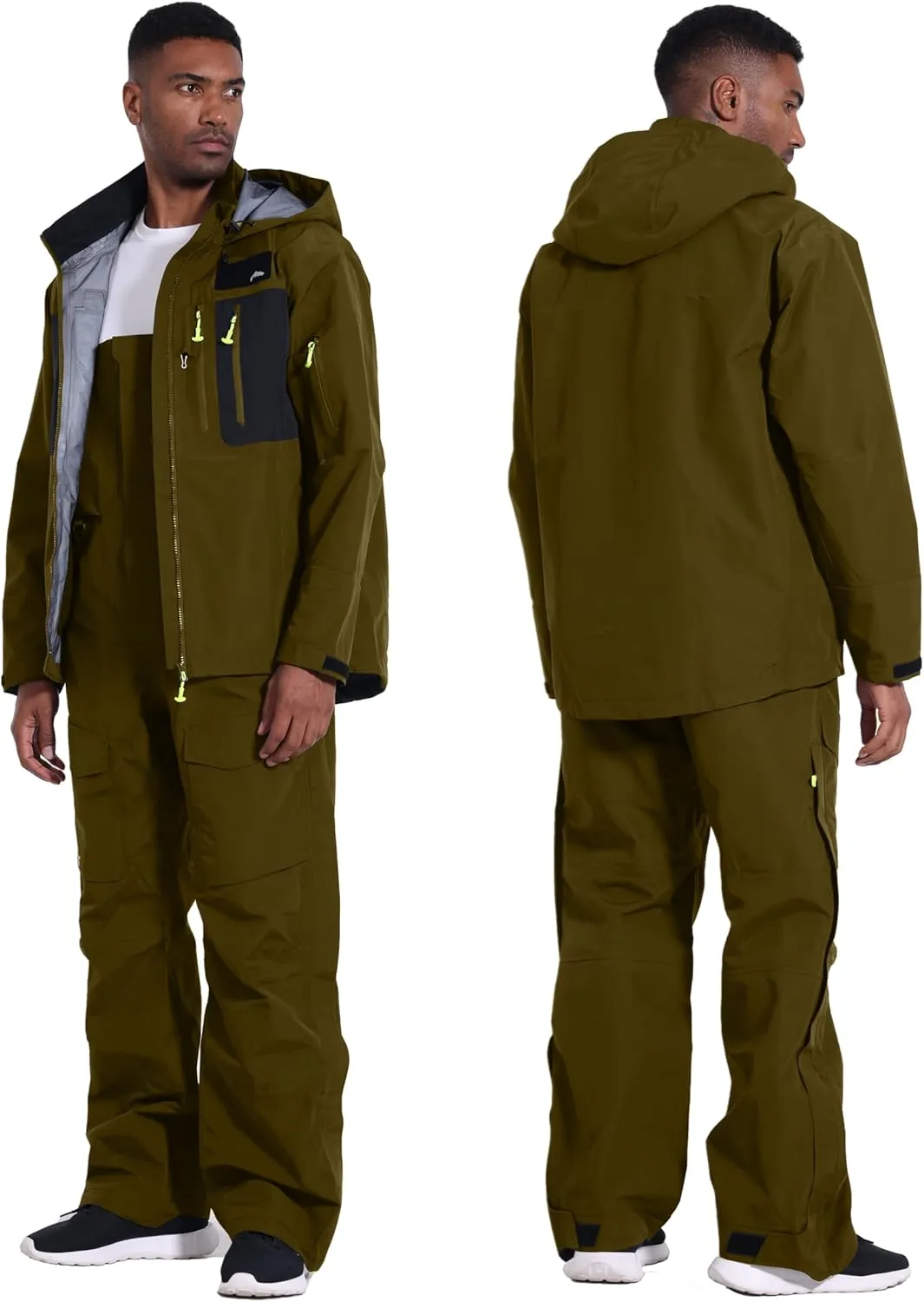 PRO Men's Fishing Rain Suit - 3-Layer Waterproof Breathable Wader Set Jacket&Bib Pant,Foul Weather Gear
