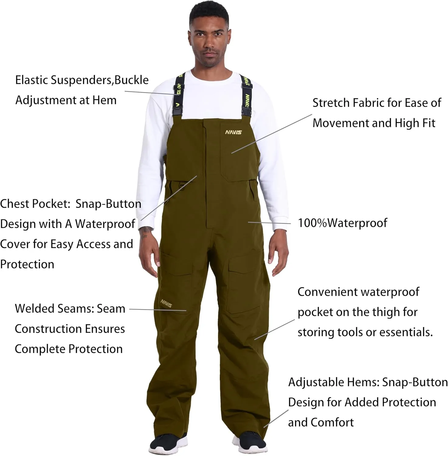 PRO Men's Fishing Rain Suit - 3-Layer Waterproof Breathable Wader Set Jacket&Bib Pant,Foul Weather Gear