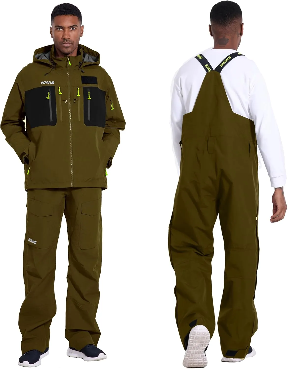 PRO Men's Fishing Rain Suit - 3-Layer Waterproof Breathable Wader Set Jacket&Bib Pant,Foul Weather Gear