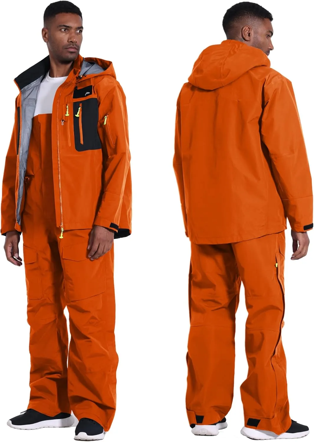 PRO Men's Fishing Rain Suit - 3-Layer Waterproof Breathable Wader Set Jacket&Bib Pant,Foul Weather Gear