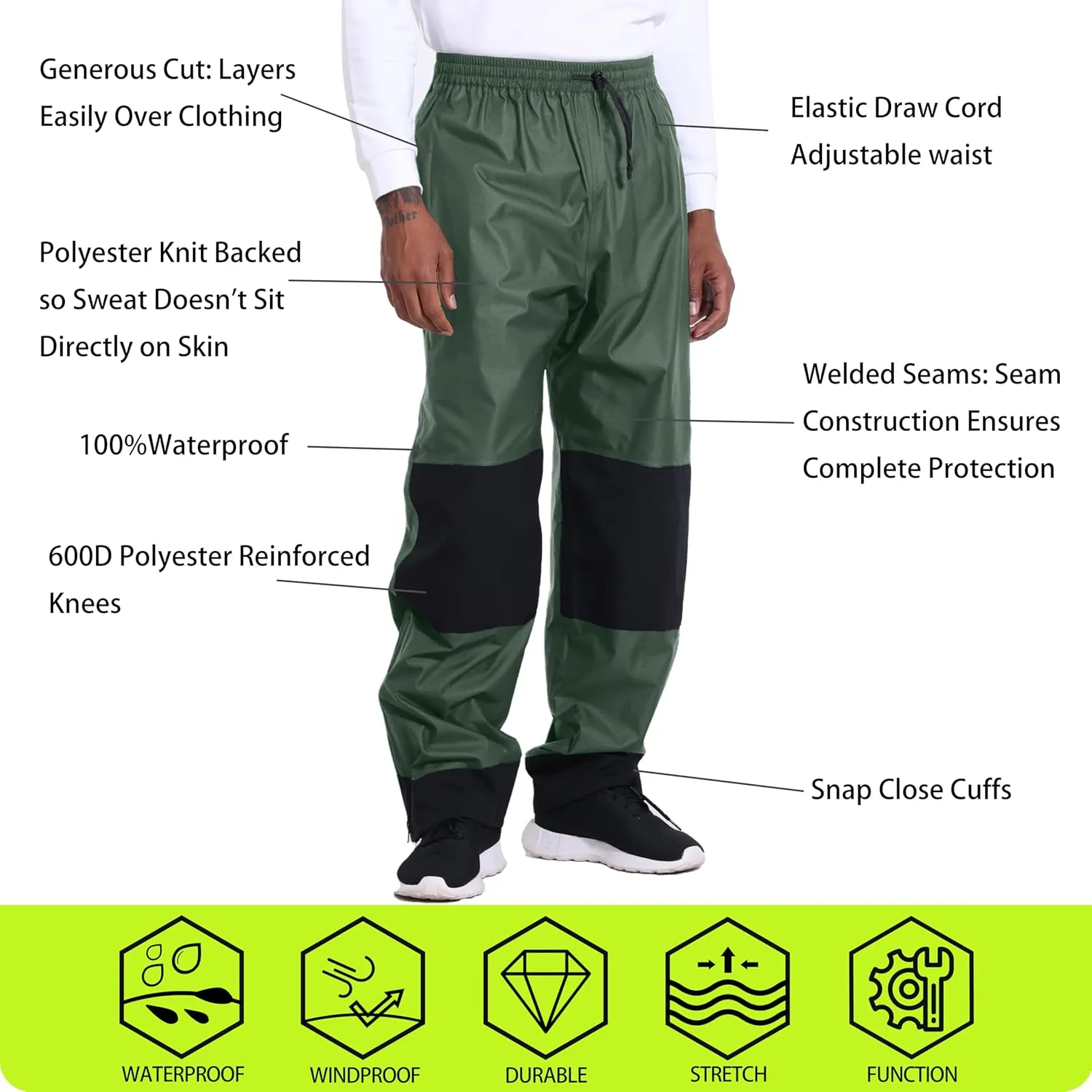 PRO Rain Suit-Waterproof Reflective Jacket & Elastic Pants Combo,Lightweight Breathable Foul Weather Gear