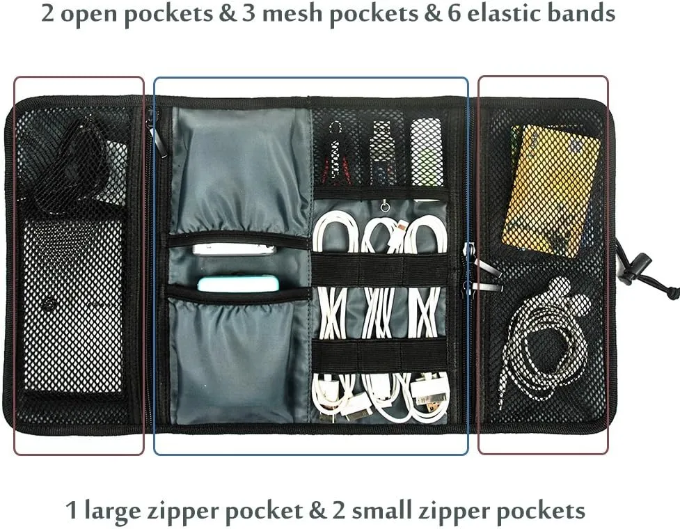 ProCase Electronic Organizer Cord Pouch, Travel Cable Charger Phone Accessories Bag Organizer Roll up Tech Carrying Case for USB Cables SD Memory Cards Earphone Flash Hard Drive