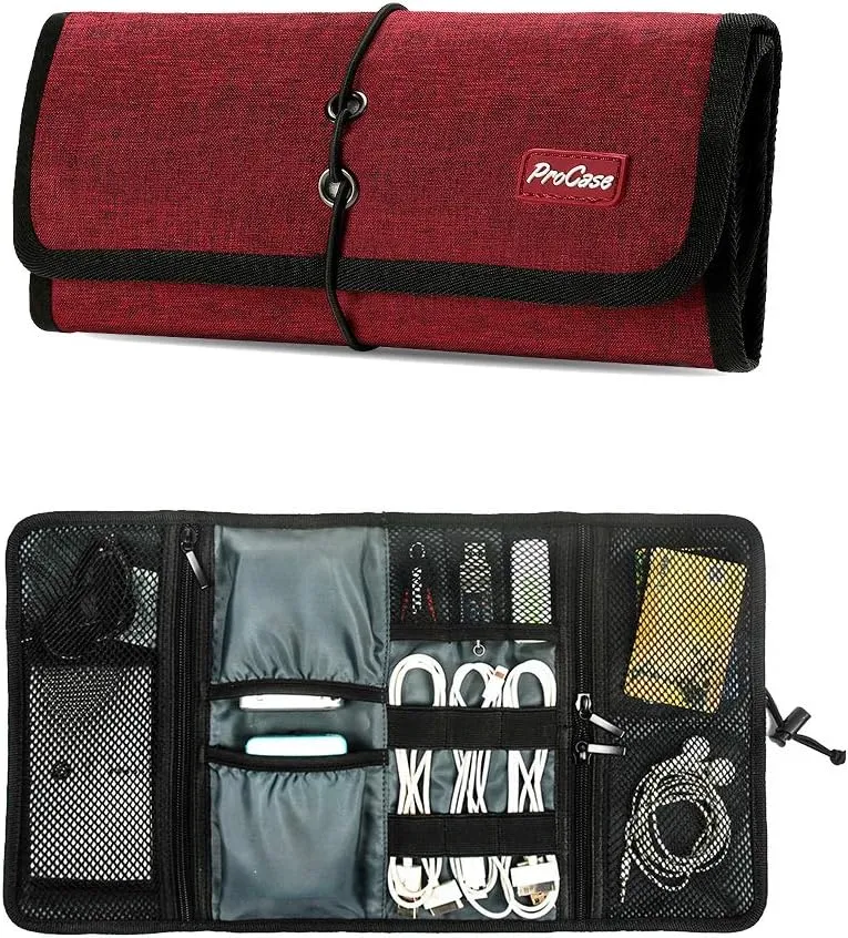 ProCase Electronic Organizer Cord Pouch, Travel Cable Charger Phone Accessories Bag Organizer Roll up Tech Carrying Case for USB Cables SD Memory Cards Earphone Flash Hard Drive