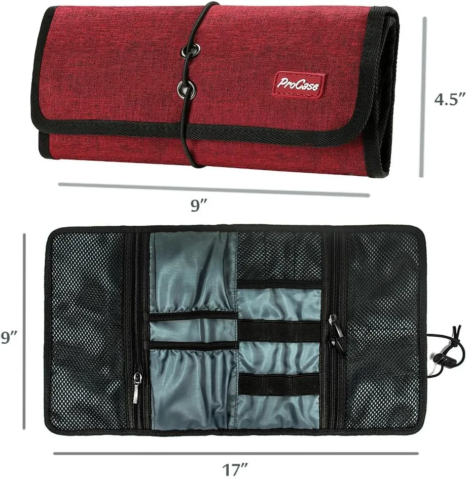 ProCase Electronic Organizer Cord Pouch, Travel Cable Charger Phone Accessories Bag Organizer Roll up Tech Carrying Case for USB Cables SD Memory Cards Earphone Flash Hard Drive