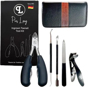 Professional 5-Piece Nail Clipper Kit for Thick & Ingrown Toenails - German Precision in Nail Care Since 1852, Angled Head for Seniors & Reduced Mobility, Leather Case, 30-Day Guarantee