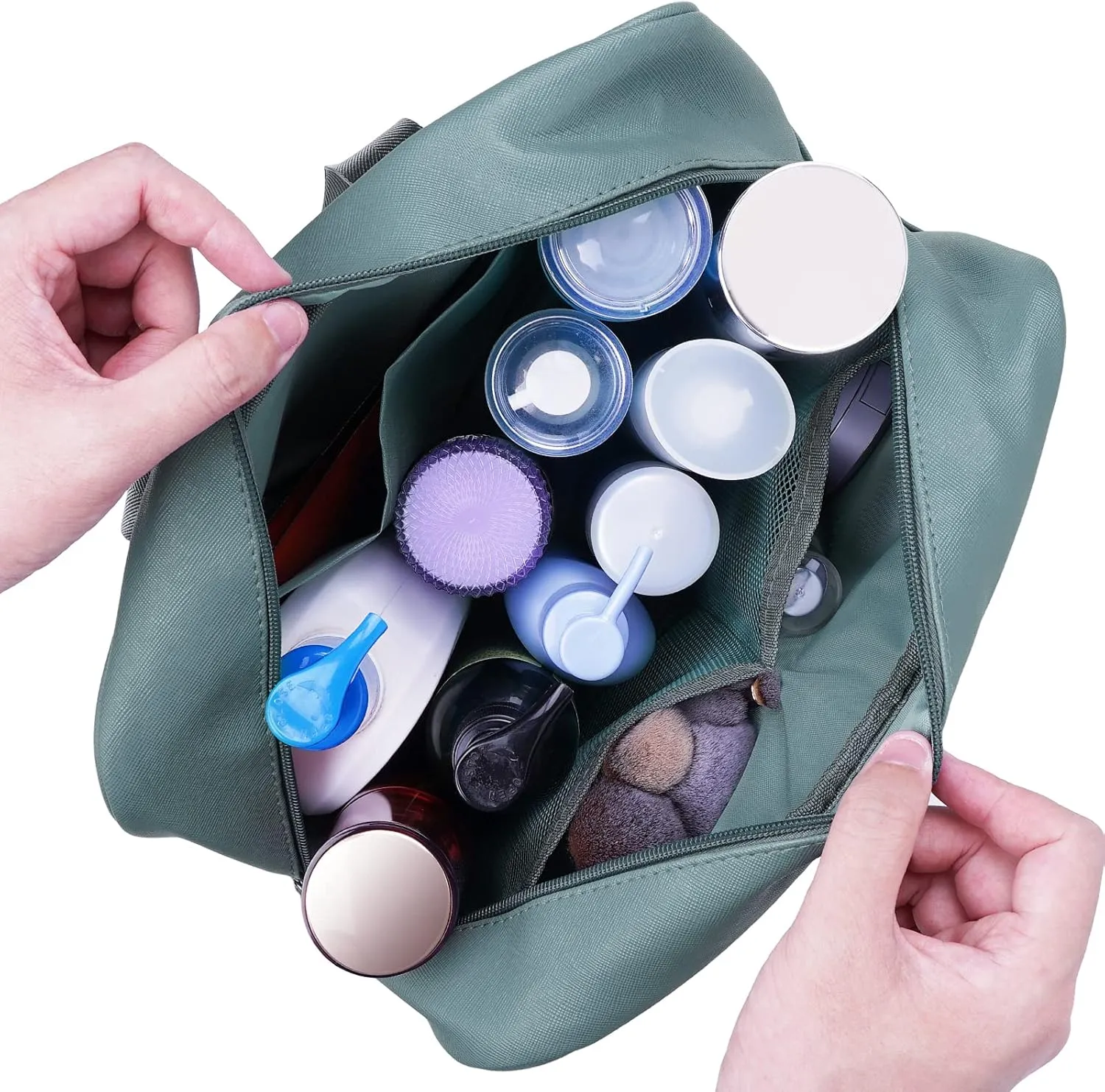 PU Leather Large Travel Toiletry Bag Women Toiletries Bag Skincare Bag Makeup Bag Organizer Make up bag Cosmetic Bag Medicine Bag for Girls (Large, Greyish Blue)