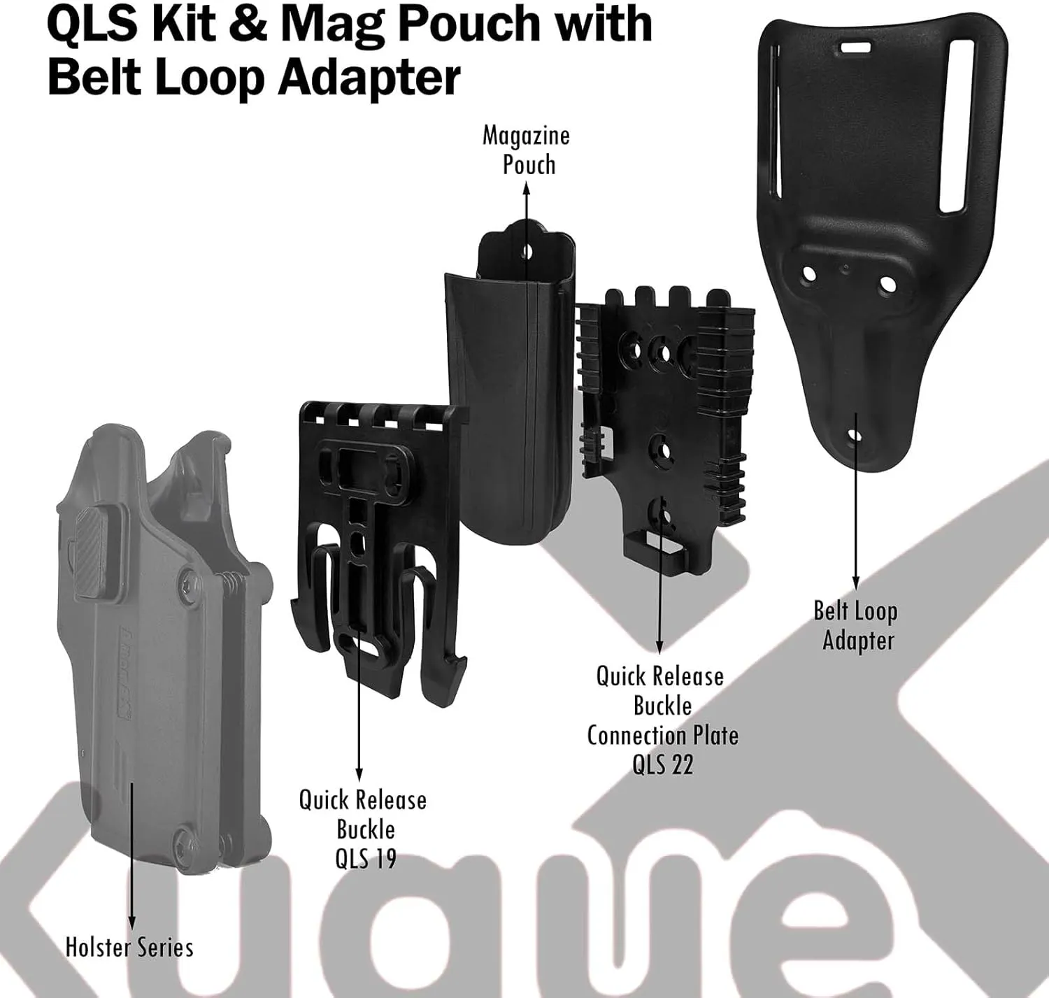 QLS with Mag Pouch | Quick Locking System Kit & Magazine Holster | Quick Draw Holsters | Plastic Fixing Back Clip 2.0 in/Belt Loop Adapter 2.25 in