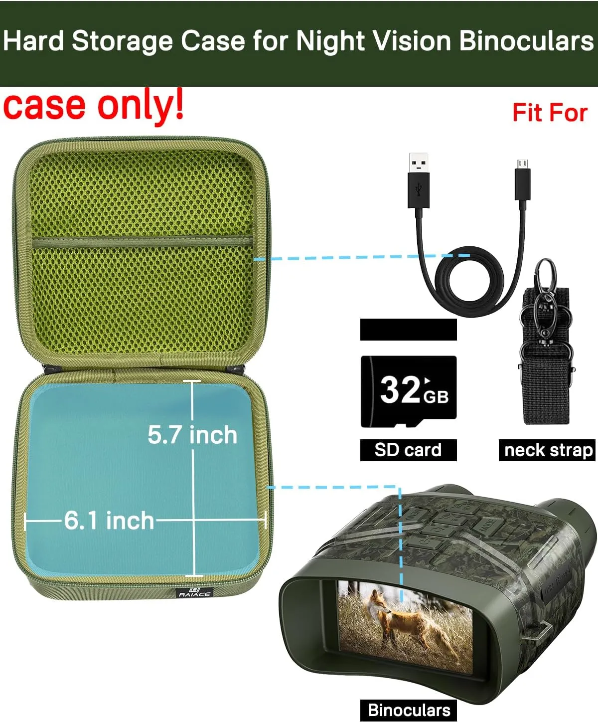 RAIACE Hard Travel Storage Case Compatible with HEXEUM/for Fvtga Night Vision for Goggles, Protective Carrying Bag for Night Vision Binoculars. (case only) - Green