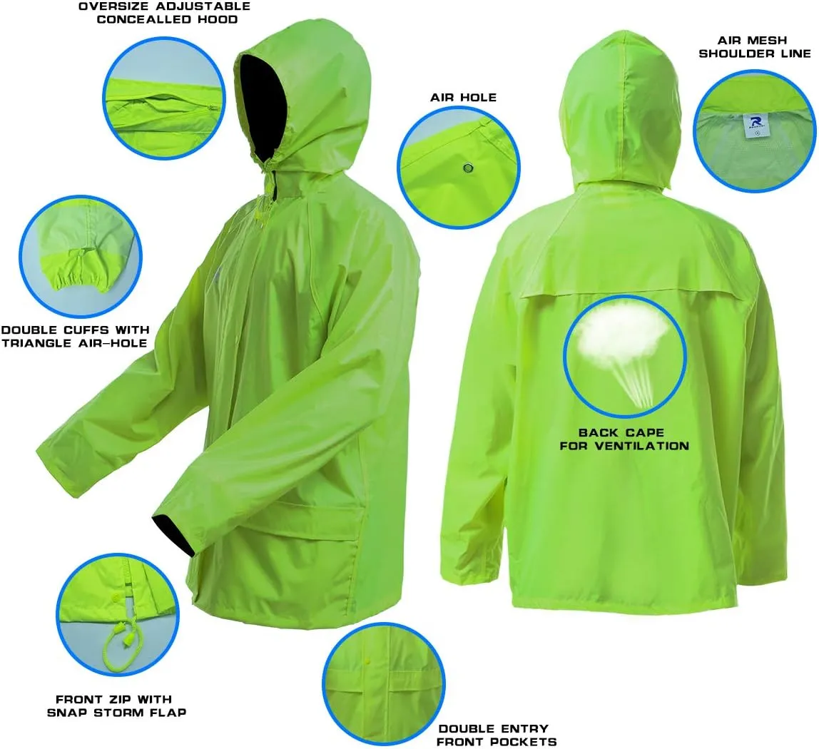 Rain Jacket Pants Suits for Men Women Waterproof Lightweight Rain Gear Coat Workwear