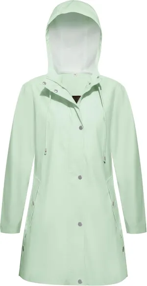 Rain Jacket Womens Waterproof with Hood, Long Rain Coat Windproof Windbreaker Outdoor Rain Trench Coat S-XXL