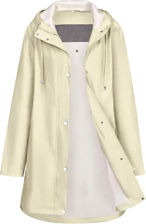 Rain Jacket Womens Waterproof with Hood, Long Rain Coat Windproof Windbreaker Outdoor Rain Trench Coat S-XXL