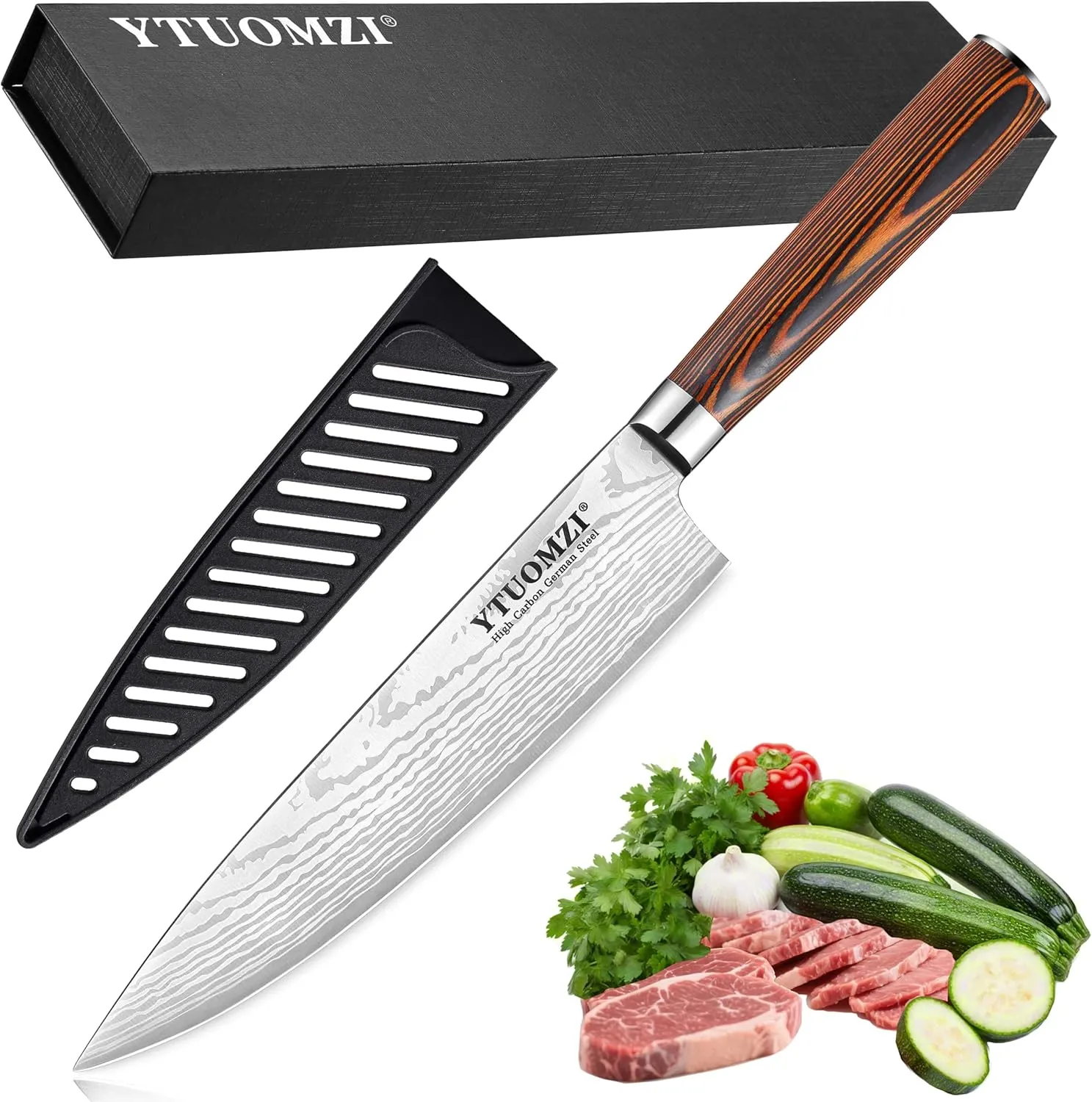 Razor-Sharp Chef Knife, 8-inch High Carbon Stainless Steel Chef's Knife for Home Kitchen & Restaurant, 8" Chef Kitchen Knife with Sheath & Gift Box, Ergonomic Handle