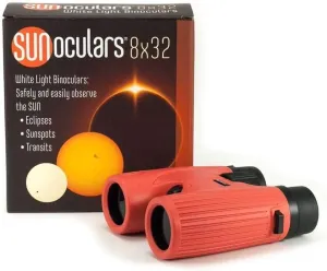 Red 8x32 Magnification Sunoculars, Compact & Portable White Light Solar Binoculars for Teens & Adults, Safe Solar Viewing, Observing Sunspots, Eclipses, and Planetary Transits