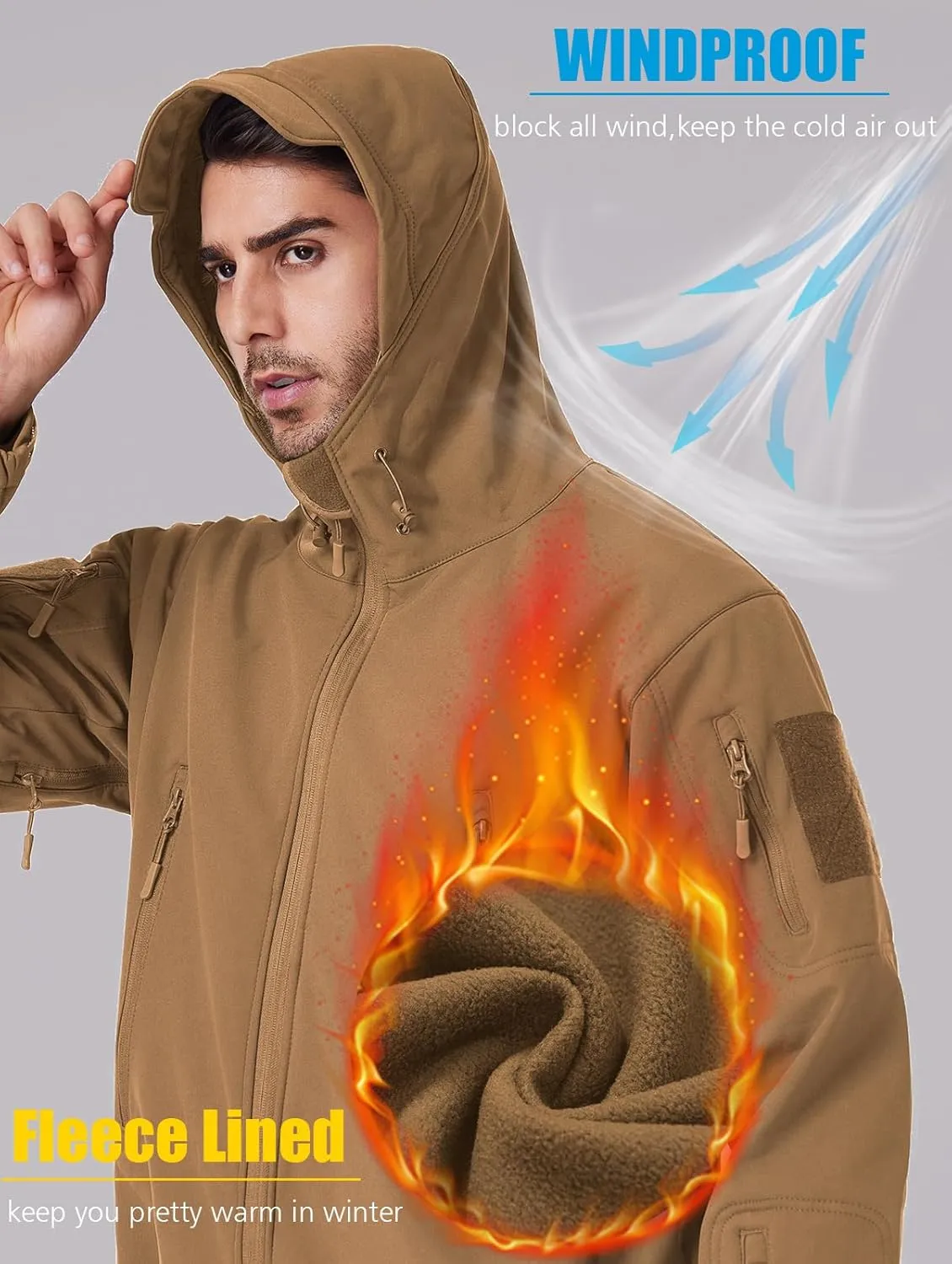 ReFire Gear Men's Army Special Ops Military Tactical Jacket Softshell Fleece Hooded Outdoor Coat