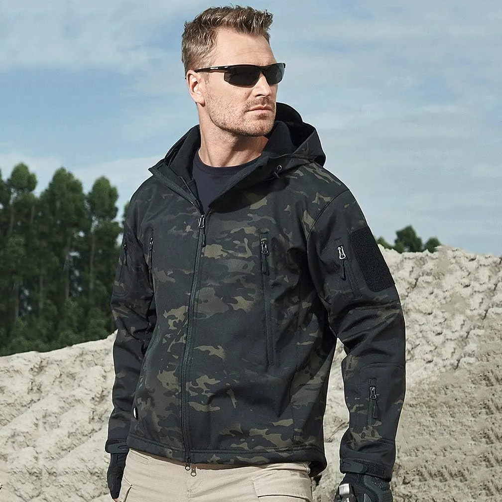 ReFire Gear Men's Soft Shell Military Tactical Jacket Outdoor Camouflage Hunting Fleece Hooded Coat