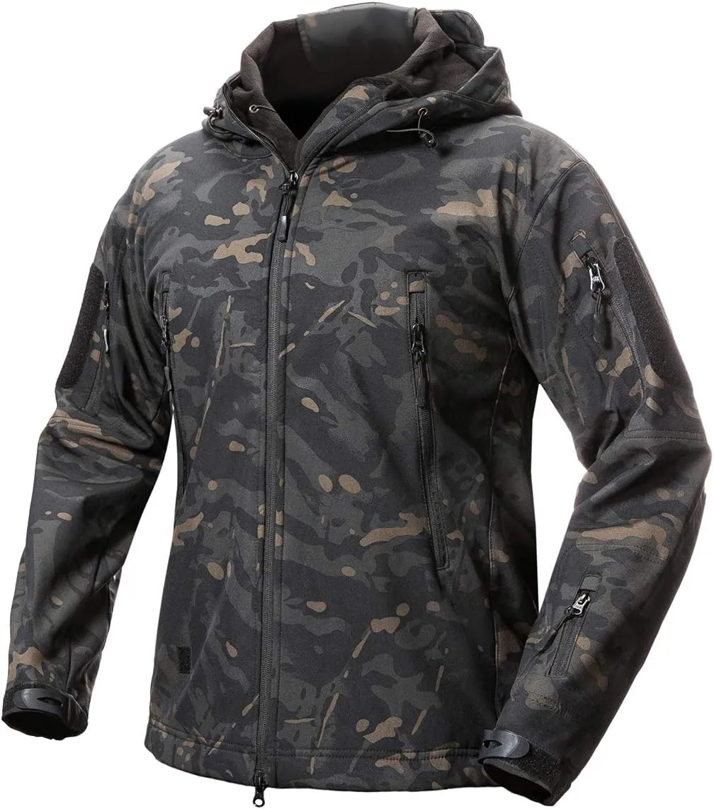 ReFire Gear Men's Soft Shell Military Tactical Jacket Outdoor Camouflage Hunting Fleece Hooded Coat