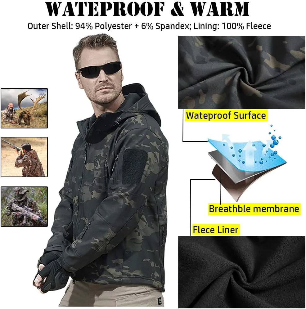 ReFire Gear Men's Soft Shell Military Tactical Jacket Outdoor Camouflage Hunting Fleece Hooded Coat