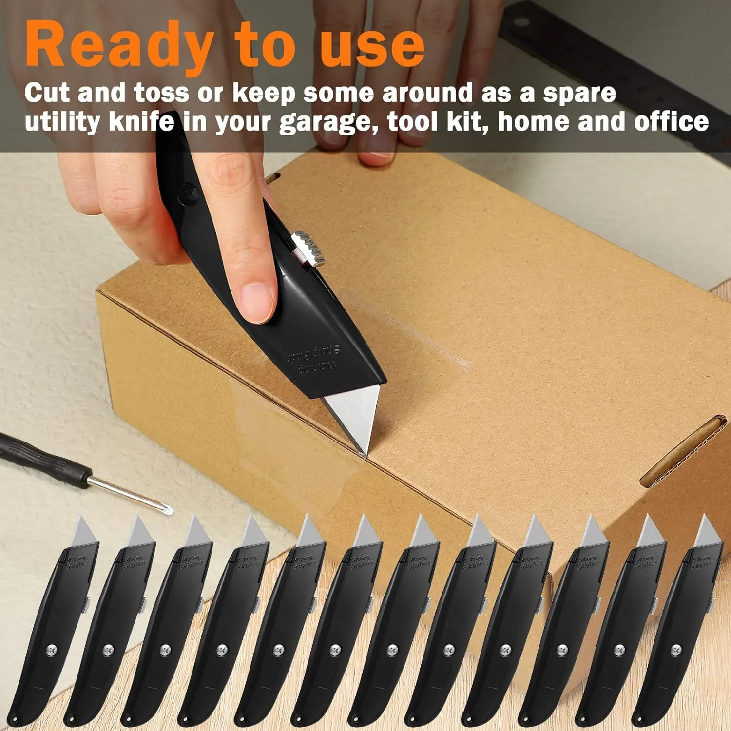 Reginary 20 Pcs Box Cutter Bulk Retractable Utility Knife Heavy Duty Aluminum Alloy Razor Knife for Cardboard Box Carton Opener for DIY, Factory, Home Office(Black)