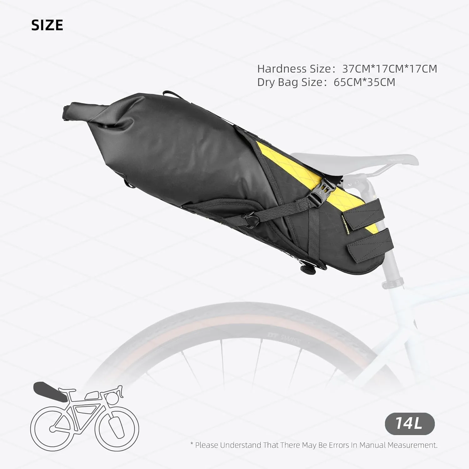 Rhinowalk 14L Waterproof Hardshell Bike Saddle Bag – Two-Piece Rear Seat Bag with Velcro Mount, Tear-Resistant, No-Screw Installation, Fits Most Bikes-Black