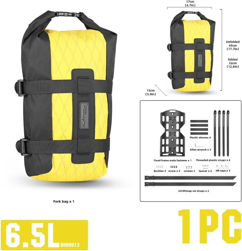 Rhinowalk Bike Fork Bag Waterproof Bicycle Pannier Bag 6.5L for Mountain Bike E-Scooter Long Distance Riding Package Cycling Accessories (Yellow)