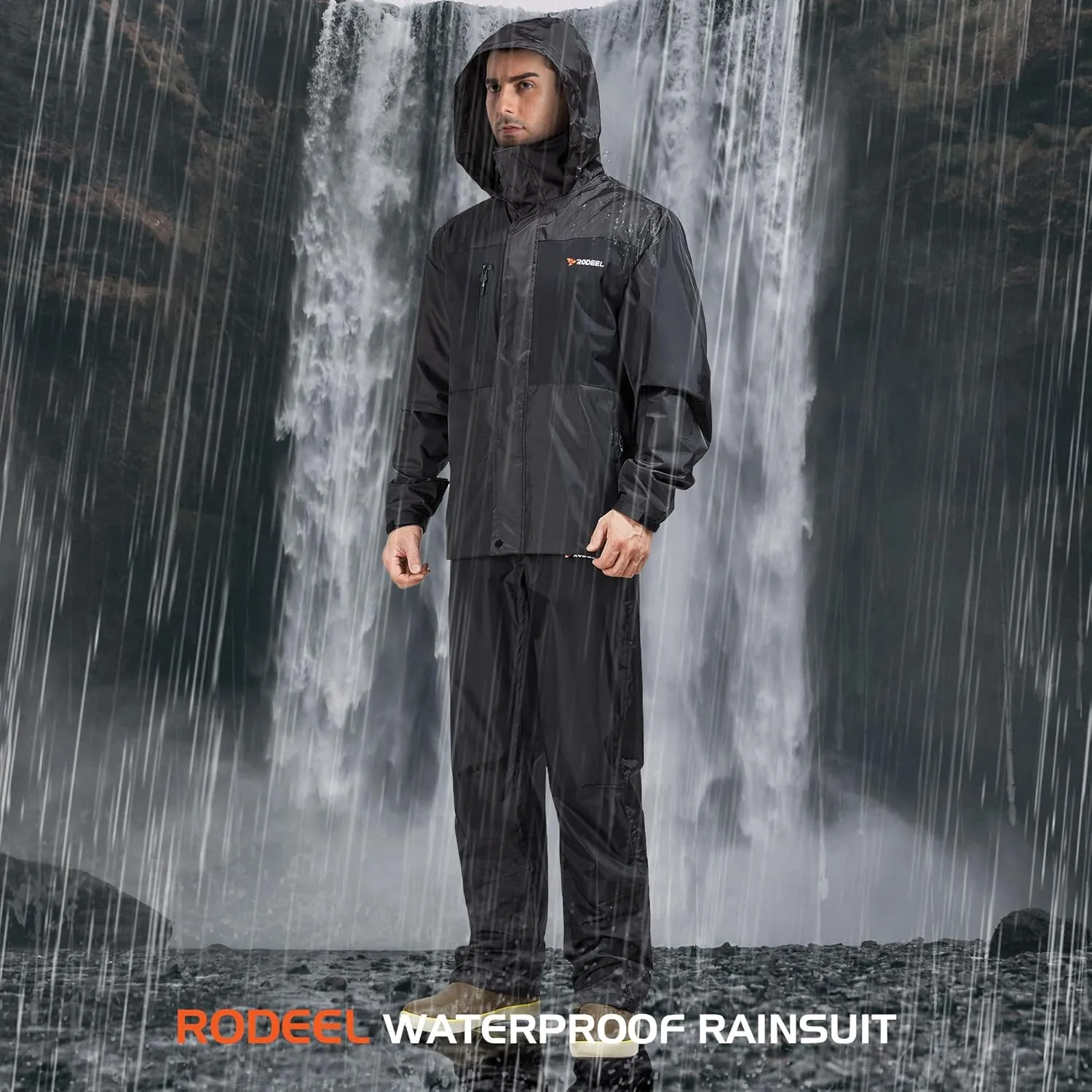 Rodeel Waterproof Fishing Rain Suit for Men (Rain gear Jacket & Trouser Suit)