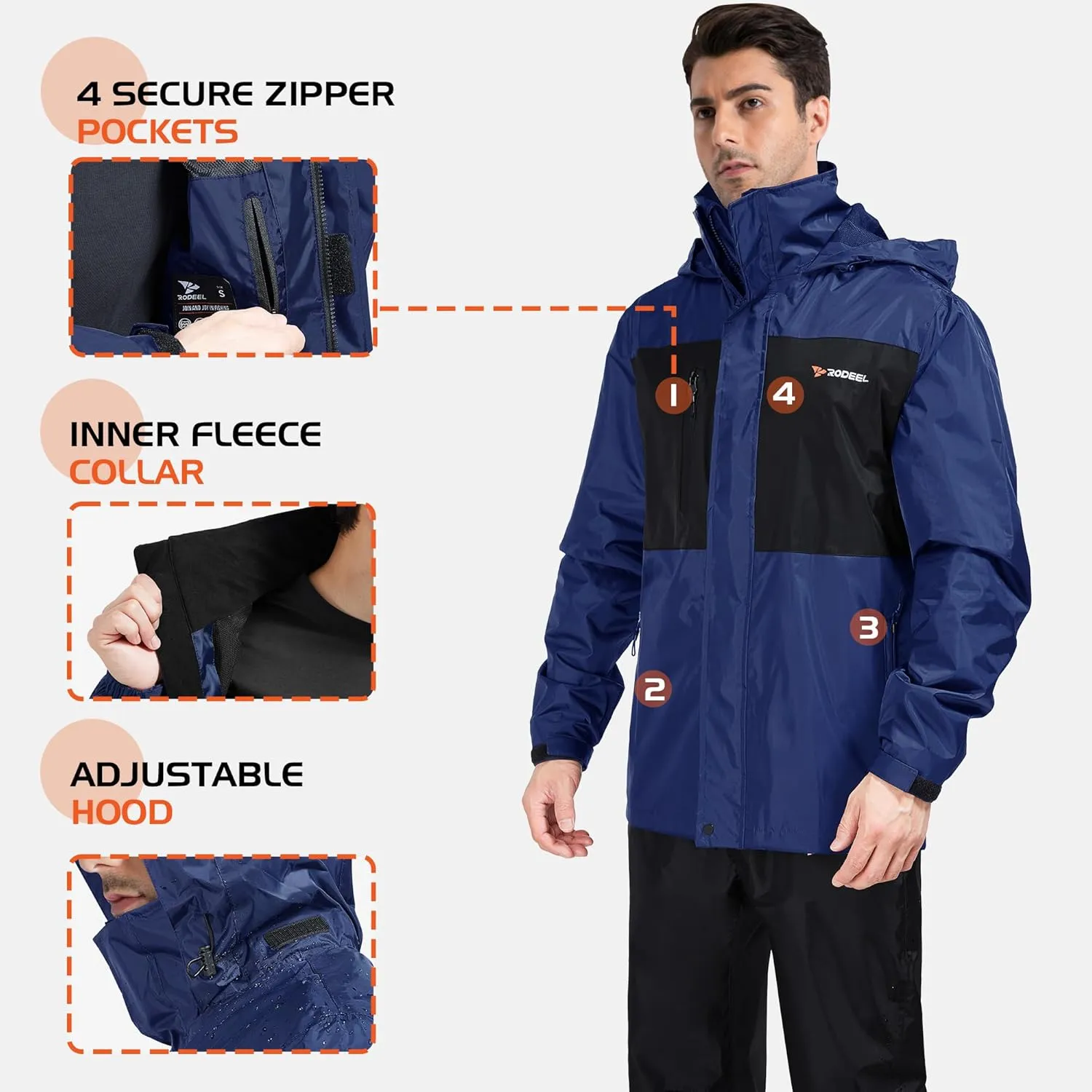 Rodeel Waterproof Fishing Rain Suit for Men (Rain gear Jacket & Trouser Suit)